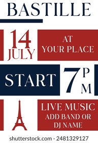 Bastille day party flyer poster or  social media post design