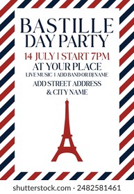 Bastille day party flyer poster social  media post design