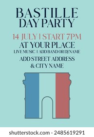 Bastille  day party flyer poster or social media post design