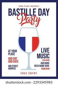 Bastille day party poster flyer or social media post design