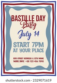 Bastille day party poster flyer or social media post design