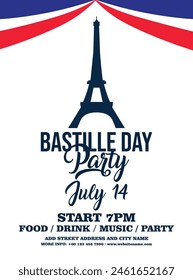 Bastille day party poster flyer social media post design