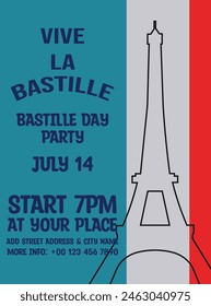 Bastille day party poster flyer or social  media post design