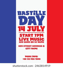 Bastille day party poster flyer  social media post design