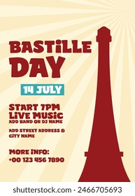 Bastille day party poster flyer or social media  post design