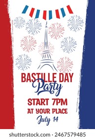 Bastille  day party poster flyer social media post design