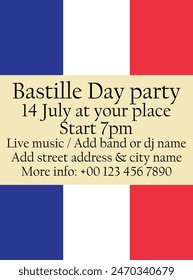 Bastille day party poster flyer or social media post  design