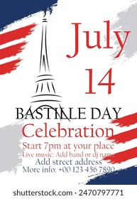 Bastille  day  party poster flyer or social media post design