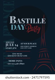 Bastille day party poster flyer social media post  design