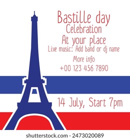 Bastille day party poster flyer or social media post design