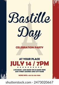 Bastille day party poster flyer or social media post design