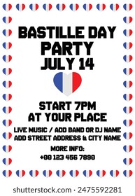 Bastille  day party  poster flyer or social media post design