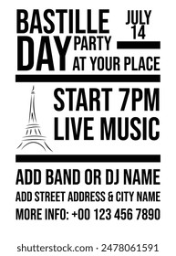 Bastille day party  poster flyer or social media post design