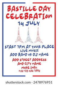 Bastille  day party poster flyer  or social media post design