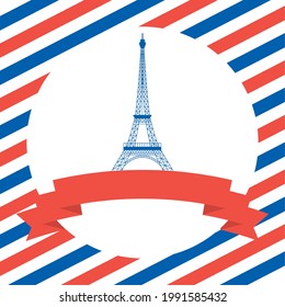 Afiche del Día de la Bastilla con torre de eiffel