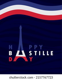 bastille day poster with eiffel tower and flag