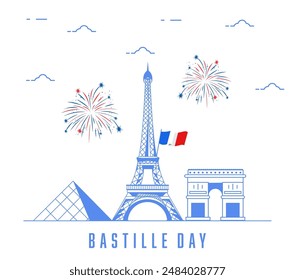 Bastille day poster flyer or social media post design. France Independence Day Vector Illustration