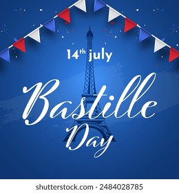 Bastille day poster flyer or social media post design. France Independence Day Vector Illustration