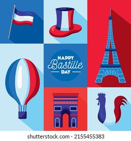 bastille day poster with icons