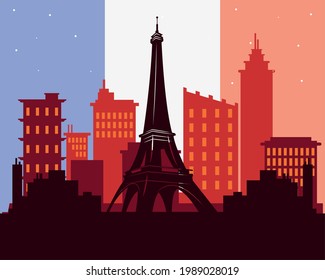 Bastille Day poster with paris city scene