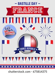 Bastille Day - Set Collection - Perfect for advertising, poster or greeting card for the French National Day, July 14, Bastille Day.