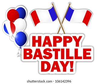 Bastille Day stickers with flags and balloons. 10 EPS. Vector illustration.