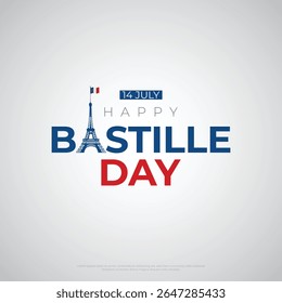 Bastille day Typography poster, flyer or social media post design. France Independence Day Vector Illustration.