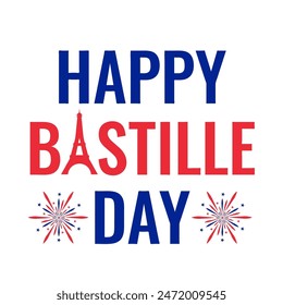 Bastille Day typography poster. French national holiday celebration. Vector template for banner, greeting card, flyer, sticker, etc