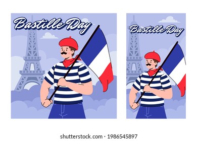 Ilustración plana vectorial vectorial de día de la Bastilla