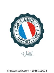 Bastille Day vector rubber stamp with France flag, text and stars over white background