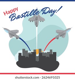 Bastille fighter jet show. Vector illustration