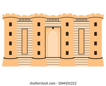 Bastille fortress. Medieval castle. Bastille day, July 14. Isolated on white background. Vector illustration