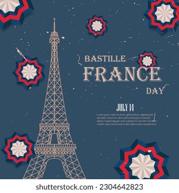 Día de la Bastilla en Francia, 14 de julio. Un concepto de celebración de fiestas nacionales. Ilustración vectorial de diseño de plantillas, afiches y banners web.