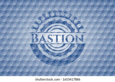 Bastion blue emblem with geometric pattern background. Vector Illustration. Detailed.
