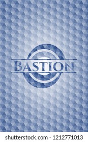 Bastion blue hexagon badge.