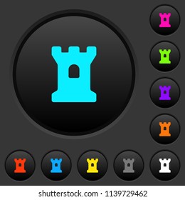 Bastion dark push buttons with vivid color icons on dark grey background