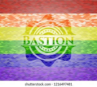 Bastion emblem on mosaic background with the colors of the LGBT flag
