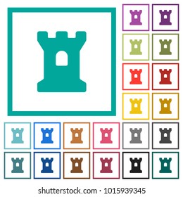 Bastion flat color icons with quadrant frames on white background