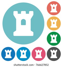 Bastion flat white icons on round color backgrounds