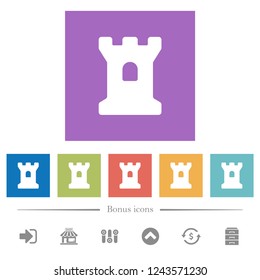 Bastion flat white icons in square backgrounds. 6 bonus icons included.