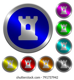 Bastion icons on round luminous coin-like color steel buttons