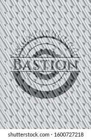 Bastion silver badge. Scales pattern. Vector Illustration. Detailed.