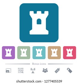 Bastion white flat icons on color rounded square backgrounds. 6 bonus icons included