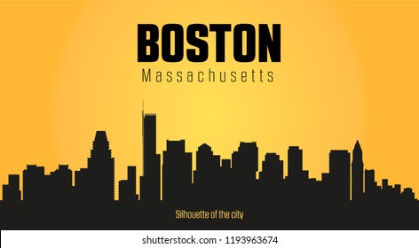 Baston Massachusetts city silhouette and yellow background