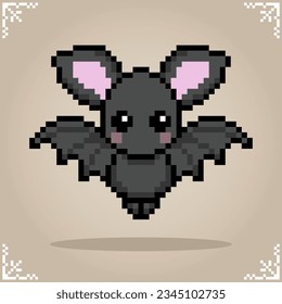 Bat in 8 bit Pixel art. Pixel animals for game assets in vector illustration.