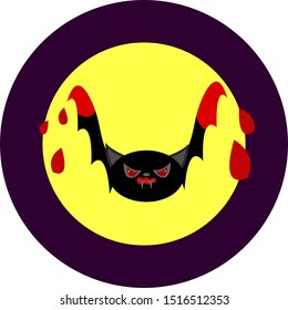 bat against the background of the full moon in the dark at night a beast with bloodied mouth and fangs halloween and rabies concept