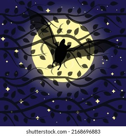 Bat against the background of a huge moon 
