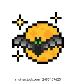 Murciélago contra la luna llena aislado sobre fondo transparente. Icono de personaje de Halloween. Ilustración de arte de píxel de Vector en estilo antiguo de 16 bits.