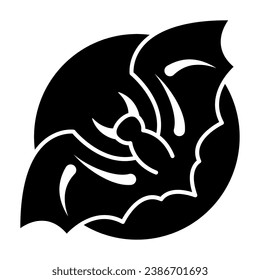 Bat against moon solid icon, Halloween concept, Halloween spooky night sign on white background, night sky with bat icon in glyph style for mobile concept and web design. Vector graphics