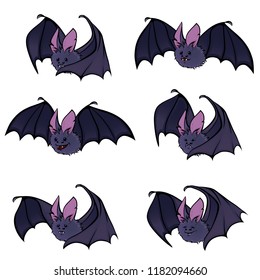 The bat is in amusing varieties. Set of stickers for bat, for halloween, vector illustration